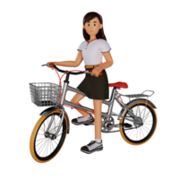 jeune femme à vélo illustration de personnage de dessin animé 3d png