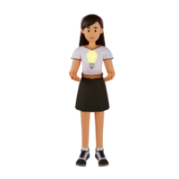 ung kvinna innehav lampa 3d tecknad serie karaktär illustration png