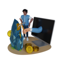 man hand digging coins from rock with pickaxeman's hand digging a coin from the rock, 3d character illustration png