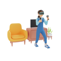 teenage girl using VR glasses while standing 3d character illustration png