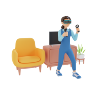 adolescente à l'aide de lunettes vr en position debout illustration de personnage 3d png