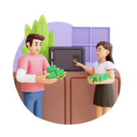 teenage boy and girl holding pile of money to put in safe 3d character illustration png