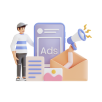 people doing advertising using cell phone 3d character illustration png