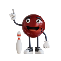 boule de bowling mascotte pointant vers le haut illustration de personnage 3d png