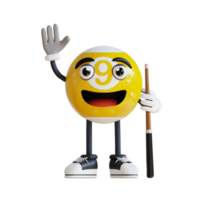 geel biljart bal mascotte zeggen Hallo 3d karakter illustratie png