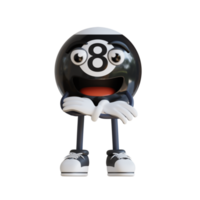 black billiard ball mascot crossed arm 3d character illustration png