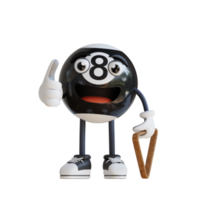 mascotte de boule de billard noir donnant le pouce vers le haut illustration de personnage 3d png