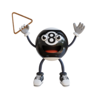 black billiard ball mascot jumping for joy 3d character illustration png