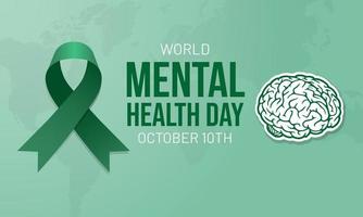 World Mental Health Day October 10th illustration on green isolated background vector