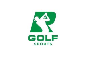 logotipo de icono de letra del alfabeto r para plantilla de vector de diseño de logotipo de golf, etiqueta vectorial de golf, logotipo de campeonato de golf, ilustración, icono creativo, concepto de diseño