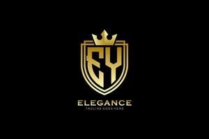 initial EY elegant luxury monogram logo or badge template with scrolls and royal crown - perfect for luxurious branding projects vector