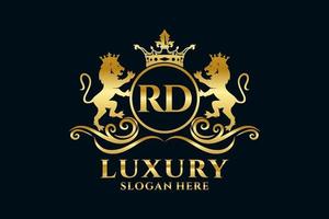 Initial RD Letter Lion Royal Luxury Logo template in vector art for luxurious branding projects and other vector illustration.