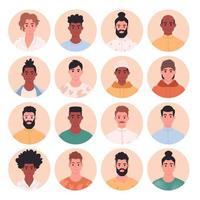 Men avatar set. Men of different age, races, appearance. Multicultural society. Social diversity of people in modern society vector