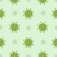 Covid19 vector seamless pattern. Green virus cells on the light green background. Repeating icons for backdrops, wallpapers