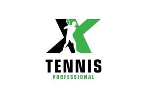 Letter X with Tennis player silhouette Logo Design. Vector Design Template Elements for Sport Team or Corporate Identity.