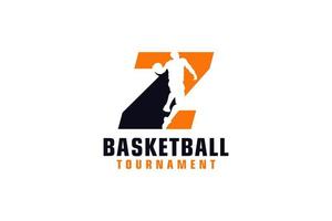 Letter Z with Basketball Logo Design. Vector Design Template Elements for Sport Team or Corporate Identity.