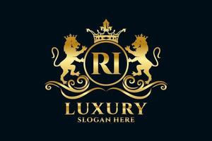 Initial RI Letter Lion Royal Luxury Logo template in vector art for luxurious branding projects and other vector illustration.