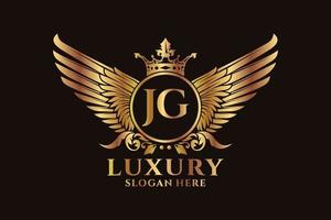 Luxury royal wing Letter JG crest Gold color Logo vector, Victory logo, crest logo, wing logo, vector logo template.