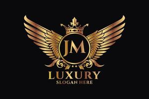 Luxury royal wing Letter JM crest Gold color Logo vector, Victory logo, crest logo, wing logo, vector logo template.