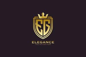 initial EG elegant luxury monogram logo or badge template with scrolls and royal crown - perfect for luxurious branding projects vector