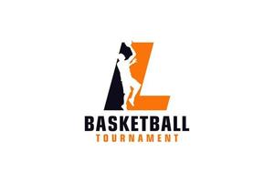 Letter L with Basketball Logo Design. Vector Design Template Elements for Sport Team or Corporate Identity.