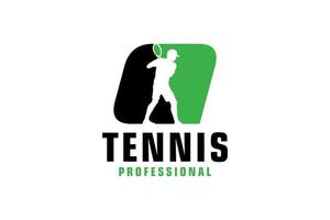 Letter Q with Tennis player silhouette Logo Design. Vector Design Template Elements for Sport Team or Corporate Identity.