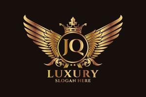 Luxury royal wing Letter JQ crest Gold color Logo vector, Victory logo, crest logo, wing logo, vector logo template.