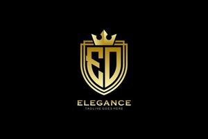 initial EO elegant luxury monogram logo or badge template with scrolls and royal crown - perfect for luxurious branding projects vector