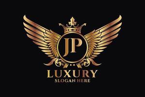 Luxury royal wing Letter JP crest Gold color Logo vector, Victory logo, crest logo, wing logo, vector logo template.