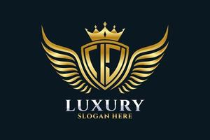 Luxury royal wing Letter IJ crest Gold color Logo vector, Victory logo, crest logo, wing logo, vector logo template.