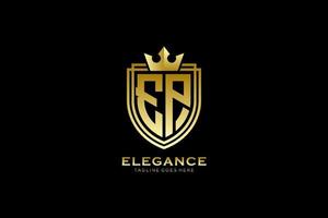 initial EP elegant luxury monogram logo or badge template with scrolls and royal crown - perfect for luxurious branding projects