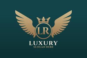 Luxury royal wing Letter LR crest Gold color Logo vector, Victory logo, crest logo, wing logo, vector logo template.