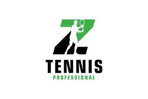 Letter Z with Tennis player silhouette Logo Design. Vector Design Template Elements for Sport Team or Corporate Identity.