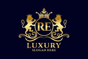 Initial RE Letter Lion Royal Luxury Logo template in vector art for luxurious branding projects and other vector illustration.