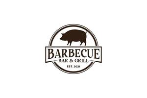 Vintage Retro Rustic BBQ Grill, Barbecue, Barbeque Label Stamp Logo design vector