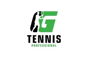 Letter G with Tennis player silhouette Logo Design. Vector Design Template Elements for Sport Team or Corporate Identity.