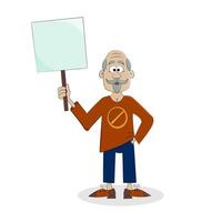 Man protests with a placard. Isolate on white background. Vector illustration