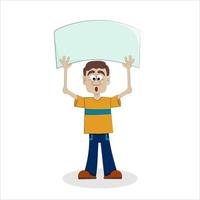 A man protests with a placard. Isolate on white background. Vector illustration