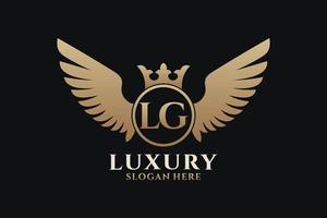 Luxury royal wing Letter LG crest Gold color Logo vector, Victory logo, crest logo, wing logo, vector logo template.