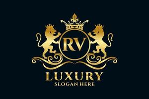 Initial RV Letter Lion Royal Luxury Logo template in vector art for luxurious branding projects and other vector illustration.