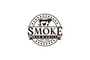 Vintage Retro Rustic BBQ Grill, Barbecue, Barbeque Label Stamp Logo design vector