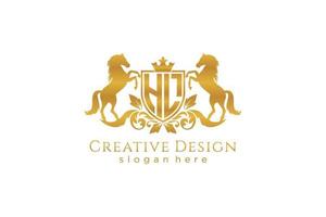 initial HL Retro golden crest with shield and two horses, badge template with scrolls and royal crown - perfect for luxurious branding projects vector