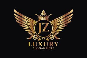 Luxury royal wing Letter JZ crest Gold color Logo vector, Victory logo, crest logo, wing logo, vector logo template.