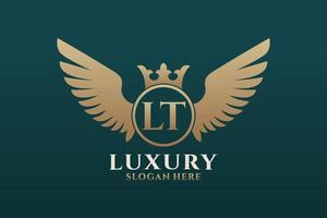 Luxury royal wing Letter LT crest Gold color Logo vector, Victory logo, crest logo, wing logo, vector logo template.