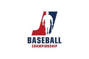 letra j con diseño de logotipo de béisbol. elementos de plantilla de diseño vectorial para equipo deportivo o identidad corporativa. vector