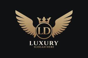 Luxury royal wing Letter LD crest Gold color Logo vector, Victory logo, crest logo, wing logo, vector logo template.