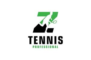 Letter Z with Tennis player silhouette Logo Design. Vector Design Template Elements for Sport Team or Corporate Identity.