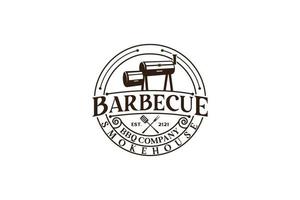 parrilla de barbacoa rústica retro vintage, barbacoa, vector de diseño de logotipo de sello de etiqueta de barbacoa