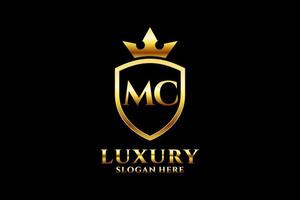 initial MC elegant luxury monogram logo or badge template with scrolls and royal crown - perfect for luxurious branding projects vector