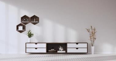 Cabinet wooden design on white room interior modern style.3D rendering photo